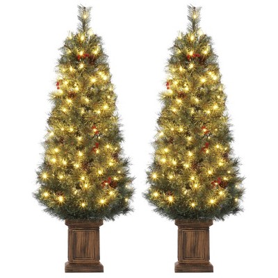 4.5ft Snow Flocked Pre-Lit Christmas Tree with 108 Lights, Timer and Potted Base, Easy Setup