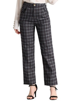INSPIRE CHIC Women's Plaid Elastic Waist Casual Work Office Long Pants