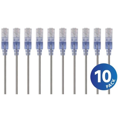  Monoprice Cat6A Ethernet Network Patch Cable - 25 Feet - Gray | 10-Pack, 10G - SlimRun Series 