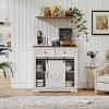 KTMBDW Farmhouse Sideboard Buffet Cabinet with 2 Drawers , Coffee Bar Storage with Sliding Barn Doors, Shelf for Dining Room, Living Room, White - 2 of 4