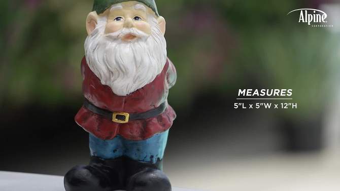 11&#34; Polyresin Bearded Garden Gnome Statue with Hat Green - Alpine Corporation, 2 of 8, play video
