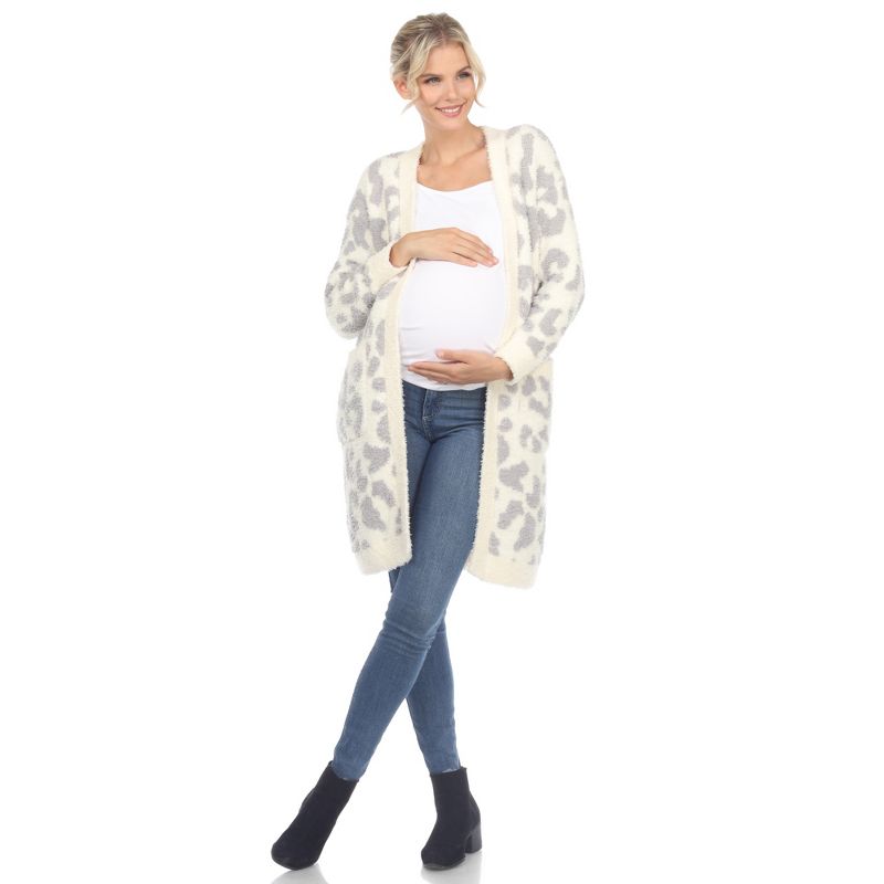 Maternity Leopard Print Open Front High Pile Fleece Coat -White Mark, 1 of 6