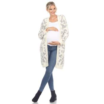 Maternity Leopard Print Open Front High Pile Fleece Coat -White Mark