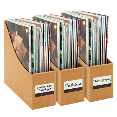 Juvale 8 Pack Cardboard Magazine Holders for Shelves, File Organizers with Labels
