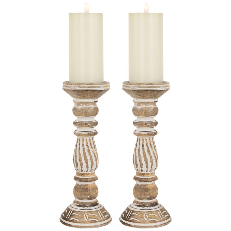 Northlight Set of 2 Brown Etched Antique Style Pillar Candle Holders 12", 3 of 6