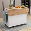 Kitchen Cart with Rubber Wood Drop-Leaf Countertop, Storage Cabinet and 2 Drawers - 3 of 4