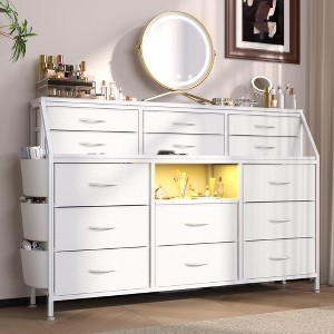 14 Drawers Dresser with Power Outlets and Led Lights,Fabric Dressers with Shelves and Side Pocket - 1 of 4