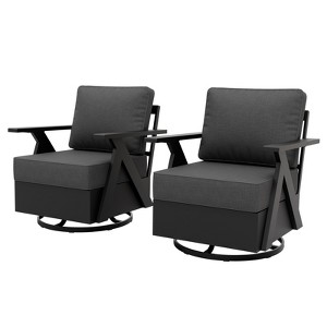 EAGLE PEAK Urban Slate Modern Swivel Rocker Patio Chair Set of 2 with Thick Cushions - 1 of 4