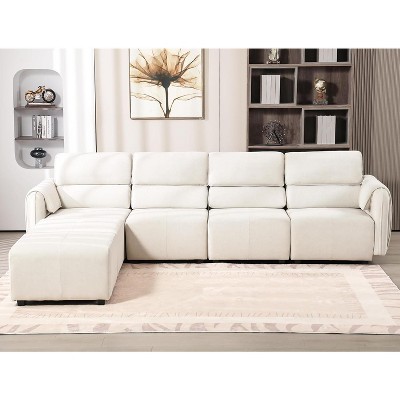DYHOME Modular Sofa Sectional Couch for Livingroom, Microfiber Comfy Cloud Couch with Ottoman, Cream White