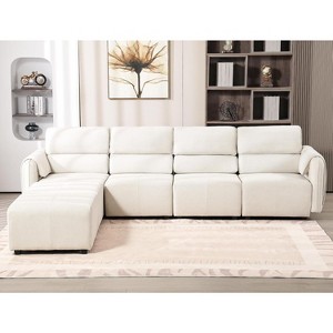 DYHOME Modular Sofa Sectional Couch for Livingroom, Microfiber Comfy Cloud Couch with Ottoman, Cream White - 1 of 4