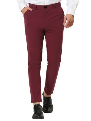 Lars Amadeus Men's Slim Fit Stretch Flat Front Solid Color Business Dress Pants