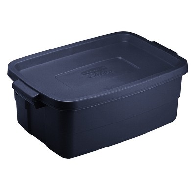 Rubbermaid Roughneck 3 Gallon Rugged Storage Tote in Dark Indigo Metallic with Lid and Handles for Home, Basement, Garage, (6 Pack)