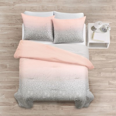 Blush and Gray Glitter Ombre Twin Comforter Set