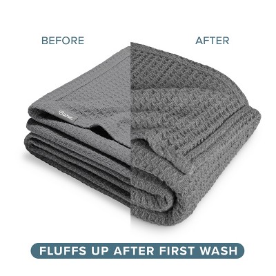 Full/Queen Gray Cotton Waffle Weave Blanket