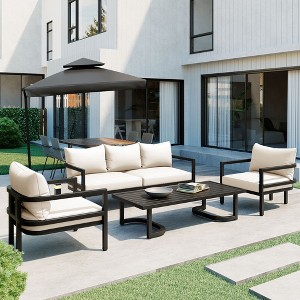 YOOCOZZ Outdoor Weatherproof Curved Steel Multi-Seat Sofa Set with Coffee Table - 1 of 4