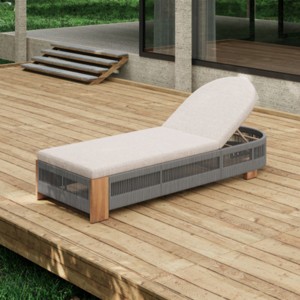 Outdoor Wood Chaise Lounge Chair with Adjustable Backrest and Cushion, Woven Rope Poolside Sun Lounger for Patio or Deck – The Pop Home - 1 of 4
