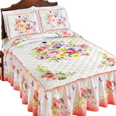 Floral Plisse Bedspread with Ruffles