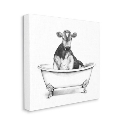 Stupell Industries Cow in Claw Tub Minimal Farm Animal Sketch