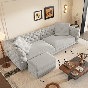 Whisen 97.7" 3-in-1 Convertible Sofa Bed, 28.4" Deep Seat with Button Tufted Design, 4-Seater with Ottoman - 1 of 4
