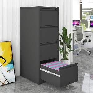 Vynxaria 4-Drawer Vertical File Cabinet with Lock for Home Office, Metal Organizer for Letter, A4, and Legal Files. - 1 of 4