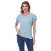Anna-Kaci Women's Textured V-Neck Top with Double Layer Ruffle Short Sleeves - 2 of 4