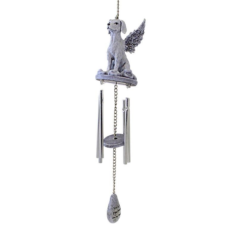 Roman 15.5 Inch Dog Memorial Windchime Angel Wings Pawprints Heart Bells And Wind Chimes, 1 of 4