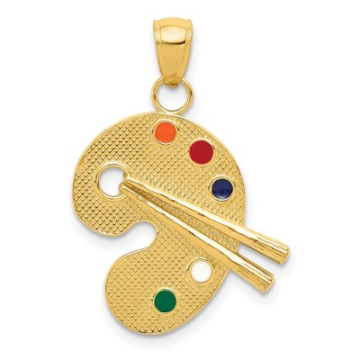 Black Bow Jewelry 14k Yellow Gold and Enameled Textured Artist Palette Pendant