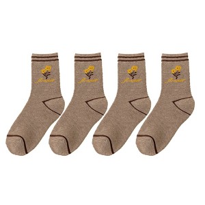 Anna-Kaci Women's 4 Pairs Knit Socks with Floral and Plaid Patterns Soft Warm Fabric and Ribbed Comfort Cuffs - 1 of 4