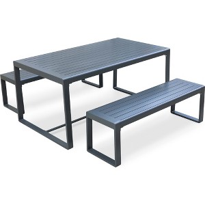 Aoodor Outdoor 3-Piece Aluminum Picnic Table Set,  Rectangular Patio Dining Table with Benches - 1 of 4
