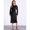 Allegra K Women's Long Sleeve Wrap Ruched Waist Boat Neck Work Midi Sheath Dress - 4 of 4