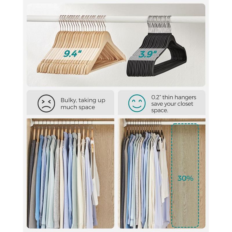 SONGMICS Rubber-Coated Plastic Hangers, 50 Pack Non-Slip Coat Hangers, Space-Saving Slim Clothes Hangers, 4 of 8