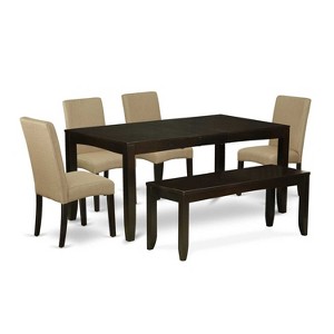 Contemporary 6Pc Dining Set - 48/60" Table, 4 Parsons Chairs & Bench - Linen Fabric, Cappuccino Finish - 1 of 4