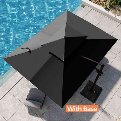 Pellebant 9x11.5FT Double Top Cantilever Umbrella Outdoor 360 Degree Rotation 6 Heights Adjustable Cantilever Patio Umbrella with Base