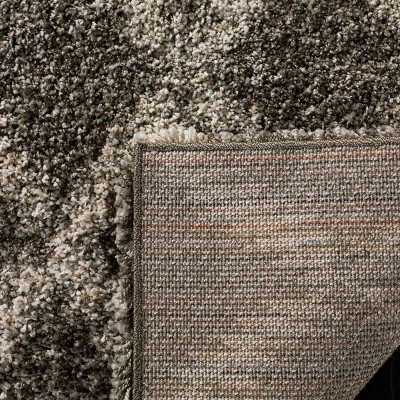 Ivory and Grey Geometric High Pile Shag Area Rug