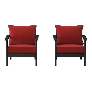 WestinTrends Avalon Outdoor Modern HDPE Patio Club Chairs with Deep Seat Cushions (Set of 2) - 1 of 4