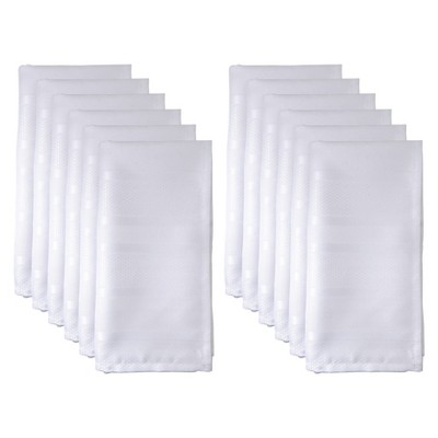 12pk Polyester Jacquard Stripe Table Napkins White - Saro Lifestyle