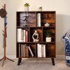Aoibox Mid-Century Modern 3 Tier Cube Bookshelf Rustic Brown Wood Storage Organizer Shelf with Legs for Living Room Bedroom Office - 3 of 4