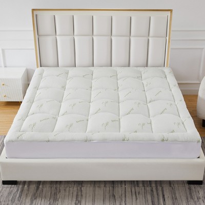 Cheer Collection Rayon from Bamboo Mattress Topper Filled with Shredded Memory Foam - White