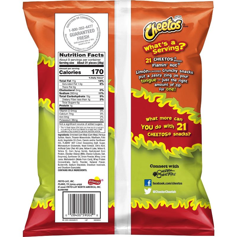 Cheetos Crunchy Flamin' Hot Lim&#243;n Cheese Flavored Snacks - 8.5oz, 3 of 7