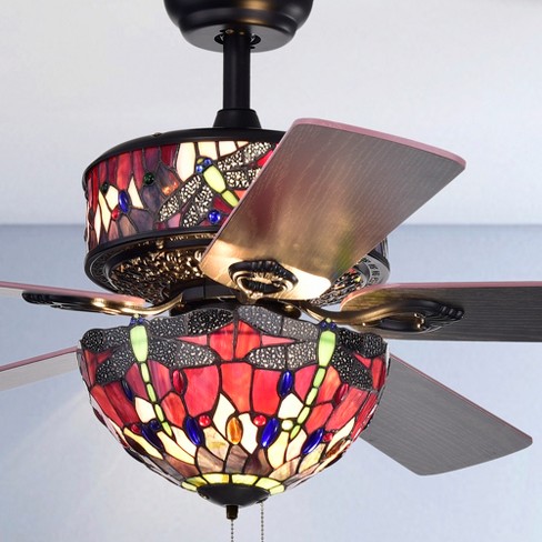 Jalev 6 Light Dragonfly Tiffany 5 Blade 52 Lighted Ceiling Fan