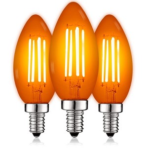 Luxrite E12 LED Filament Orange Light Bulb, 4.5W (40W Equivalent), Colored Glass Candelabra Bulb, UL Listed, E12 Base, Indoor Outdoor 3 Pack - 1 of 4
