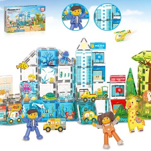 PICASSO-TILES Magnetic Tiles for Kids, 150PCS 3-in-1 Aquarium Safari and Metro Theme, Construction STEM Building Blocks Educational Toy - 1 of 4