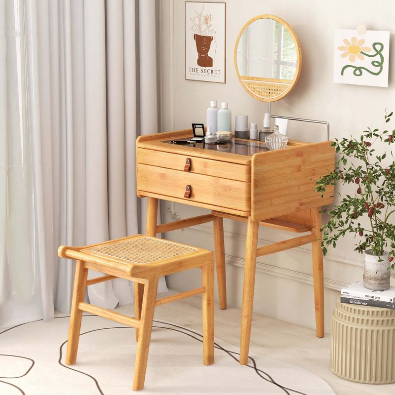 Costway Makeup Vanity Table with Adjustable Mirror Bamboo Dressing Table 2 Drawers, 5 of 10