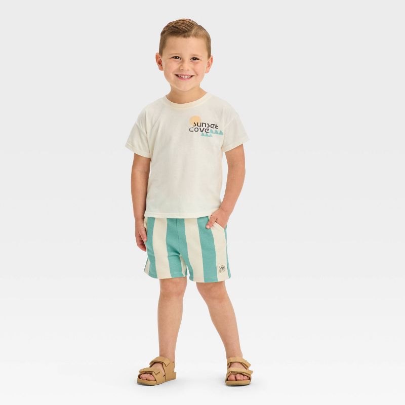 Grayson Mini Toddler Boys' Teal Striped Pull-On Cargo Shorts - Blue, 3 of 6
