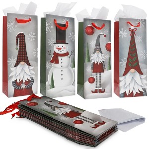 Bright Creations 12 Pack Christmas Wine Gift Bags with Tissue Paper, Gnomes and Snowman - 1 of 4
