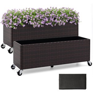 Costway 1/2 PCS Raised Garden Bed All-Weather PE Rattan Wicker Patio Planter Box with Wheels - 1 of 4