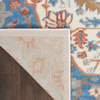 Ivory Blue Floral Medallion 8' x 10' Synthetic Rug