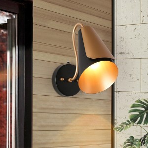 LNC Charonefos 1-Light 11"H Mid-Century Modern Cone Outdoor Wall Lights,Black and Gold, White and Gold - 1 of 4