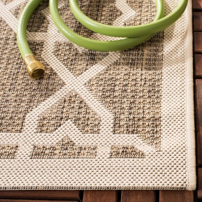 Taupe Greige Geometric Low Pile Outdoor Area Rug