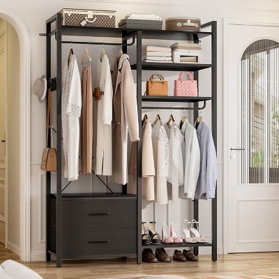 Aheaplus Garment Rack Heavy Duty Clothes Rack Free Standing Closet Organizer with Shelves and 2 hanging Rods